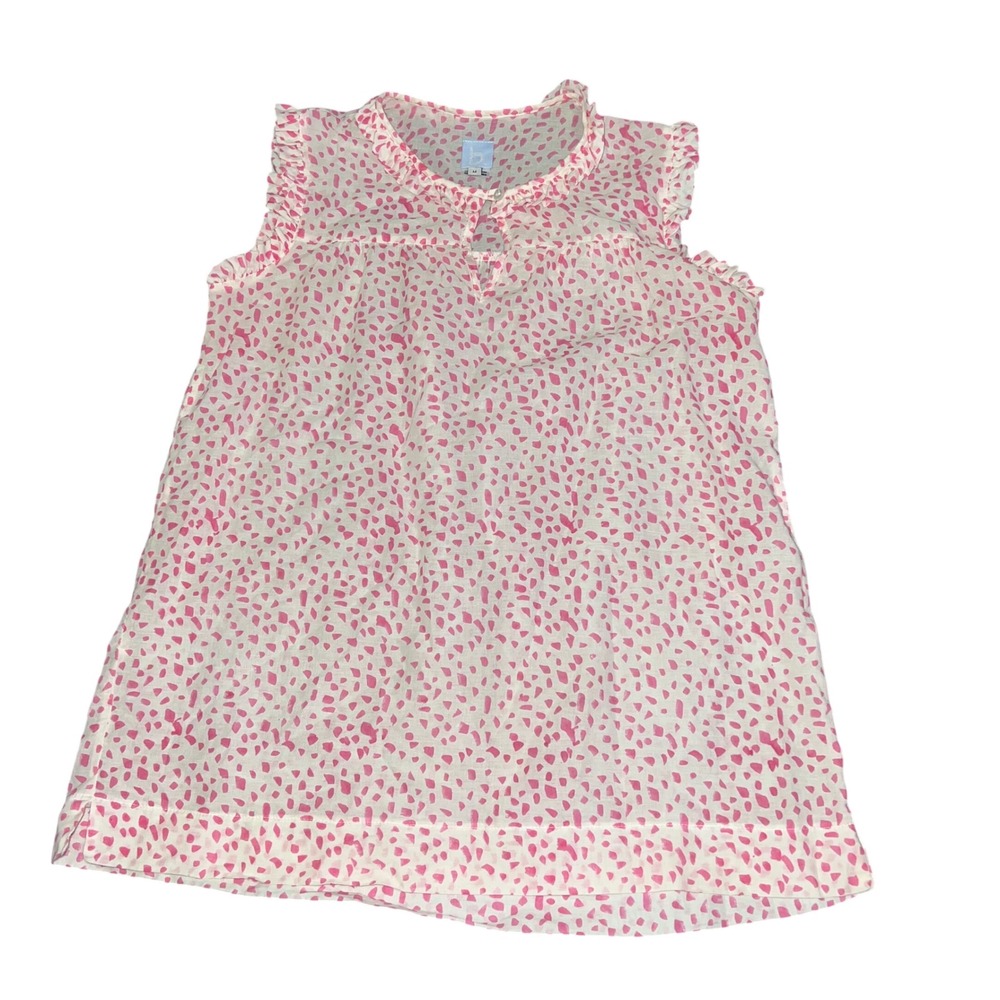 Bella Bliss Pink White Abstract Print Ruffle Neck Cotton Sleeveless Top Medium